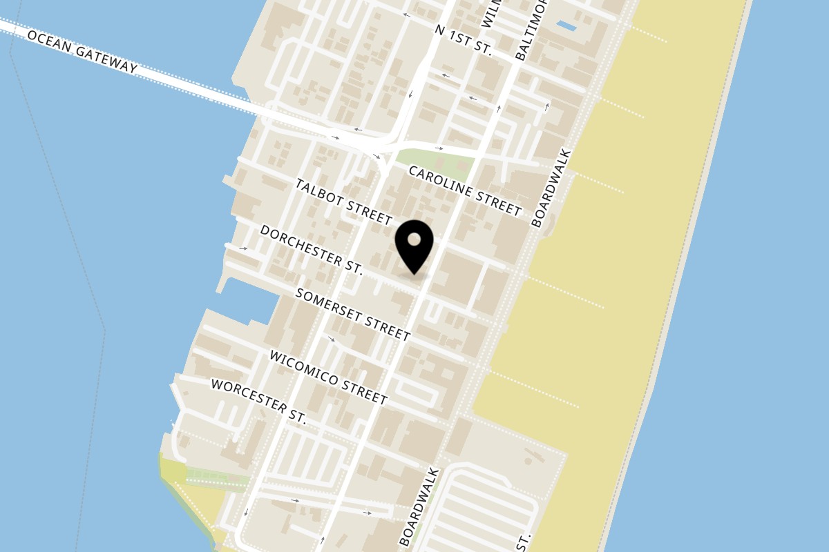 Map showing the location of Fat Daddy's on 216 S Baltimore Ave in Ocean City